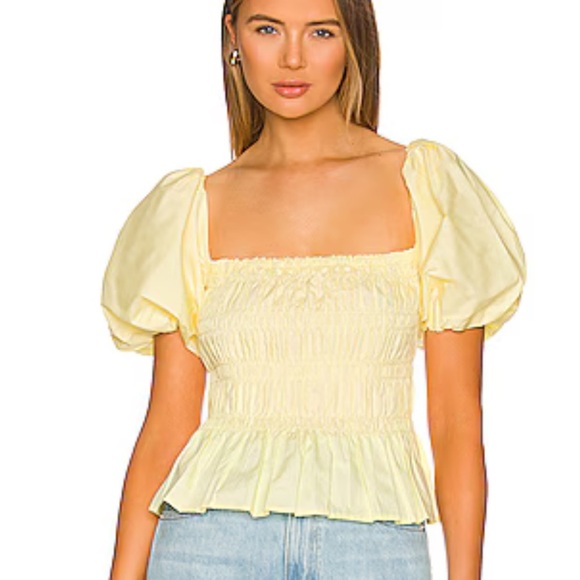 ASTR the label Savina bubble sleeve top lemonade yellow peplum smocked medium - Picture 1 of 5